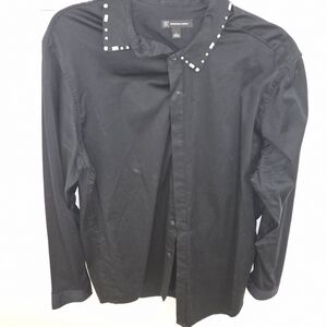 INC International Concepts Black Studded Collar Shirt